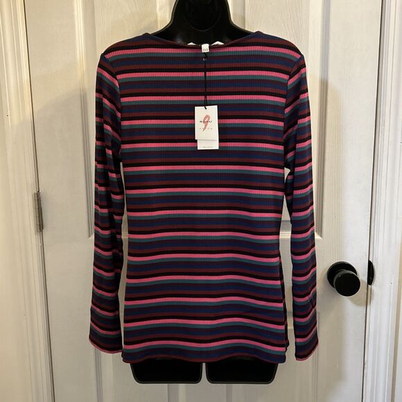 NWT The Nines By Hatch Womens Maternity Long Sleeve Burgundy Striped Size L - Picture 2 of 16